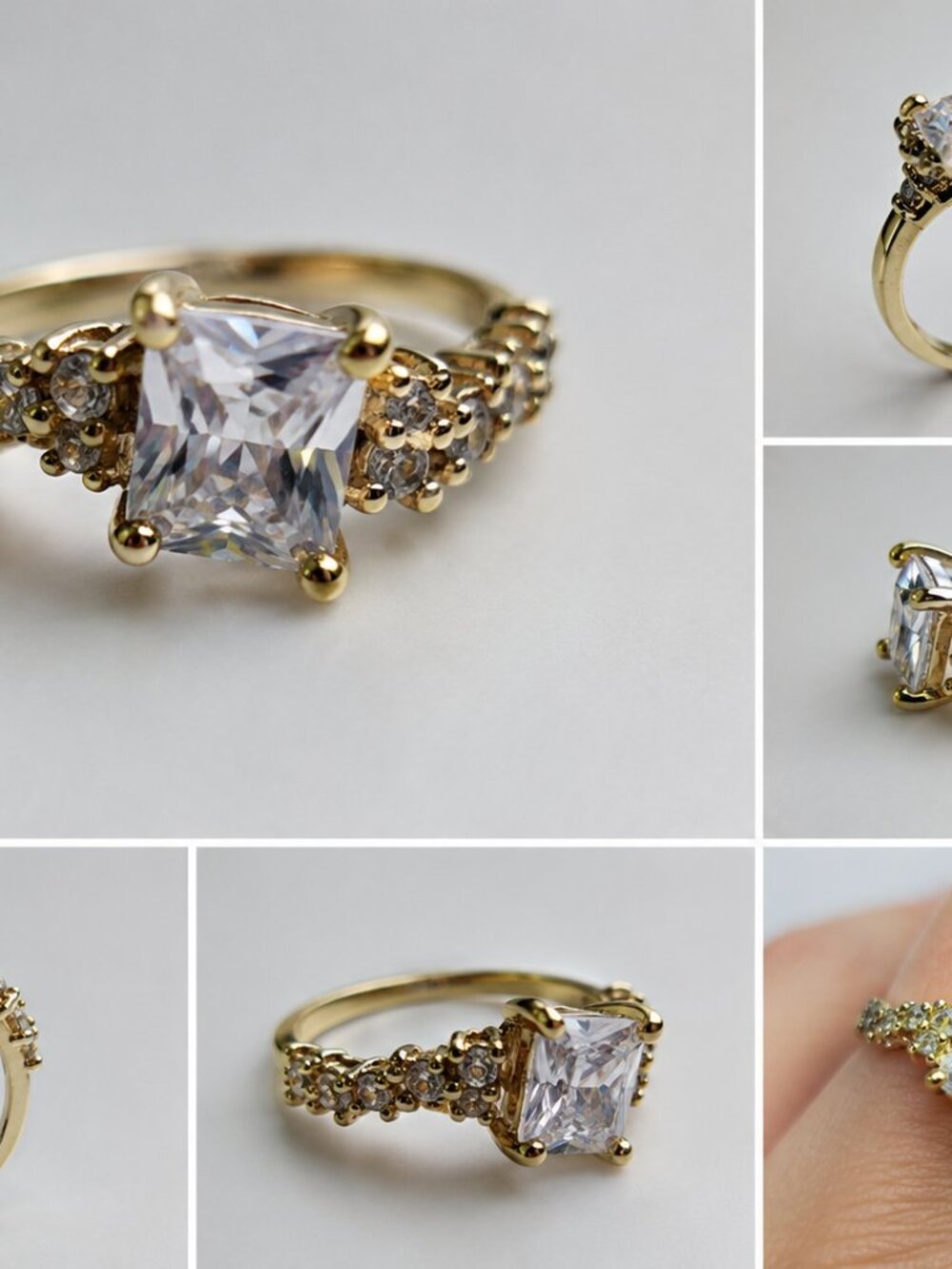Ring-36-CZ-GT-7- Glam Gold Tone CZ Statement Ring Size 7 Wedding Party Style